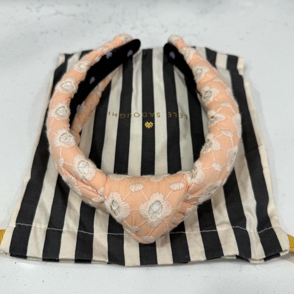 Lele Sadoughi Daisy Eyelet Peach Knotted Headband